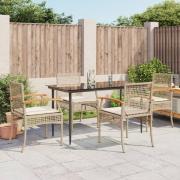 vidaXL Matgrupp för trädgården med dynor 5 delar beige konstrotting