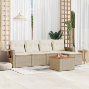 vidaXL Soffgrupp för trädgården med dynor 6 delar beige konstrotting