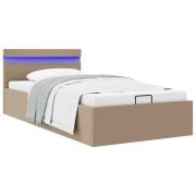 vidaXL Sängram hydraulisk förvaring LED ljusbrun konstläder 100x200 cm