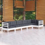 vidaXL Loungegrupp med dynor 6 delar vit massiv furu