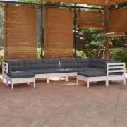 vidaXL Loungegrupp med dynor 9 delar vit massiv furu