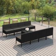 vidaXL Loungegrupp för trädgården med dynor 9 delar konstrotting svart