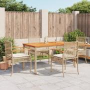 vidaXL Matgrupp för trädgården med dynor 5 delar beige konstrotting