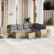vidaXL Matgrupp för trädgården med dynor 8 delar beige konstrotting