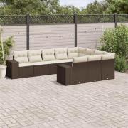 vidaXL Loungegrupp 10 delar med brun dynor konstrotting