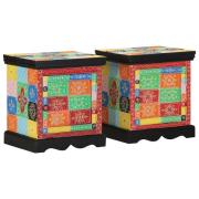 vidaXL Sängbord 2 st flerfärgad 40x35x45 cm mango i massivt trä