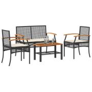 vidaXL Loungegrupp för trädgården med dynor 4 delar svart konstrotting