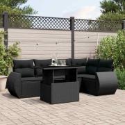 vidaXL Loungegrupp med dynor 6 delar svart konstrotting