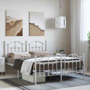 vidaXL Sängram med huvudgavel och fotgavel vit metall 135x190 cm
