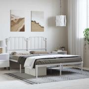 vidaXL Sängram med huvudgavel metall vit 135x190 cm