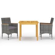 vidaXL Matgrupp för trädgården 3 delar grå