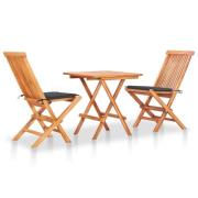 vidaXL Caféset 3 delar med antracit dynor massiv teak