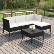 vidaXL Loungegrupp med dynor 5 delar konstrotting svart