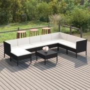 vidaXL Loungegrupp för trädgården med dynor 9 delar konstrotting svart