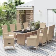 vidaXL Matgrupp för trädgården med dynor 11 delar beige konstrotting
