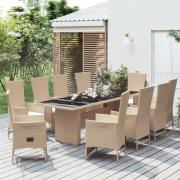 vidaXL Matgrupp för trädgården med dynor 11 delar beige konstrotting