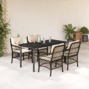 vidaXL Matgrupp för trädgården med dynor 5 delar brun konstrotting