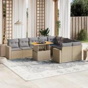 vidaXL Soffgrupp för trädgård med dynor 10 delar beige konstrotting