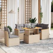 vidaXL Soffgrupp för trädgården med dynor 6 delar beige konstrotting