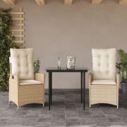 vidaXL Matgrupp för trädgården 3 delar med dynor beige konstrotting