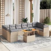 vidaXL Loungegrupp för trädgården m. dynor 11 delar beige konstrotting