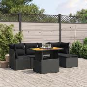 vidaXL Loungegrupp med dynor 6 delar svart konstrotting