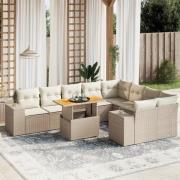 vidaXL Soffgrupp för trädgård med dynor 10 delar beige konstrotting