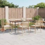 vidaXL Matgrupp för trädgården med dynor 7 delar beige konstrotting