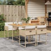 vidaXL Matgrupp för trädgården med dynor 5 delar beige konstrotting