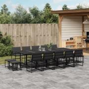 vidaXL Matgrupp för trädgården med dynor 15 delar svart textilene