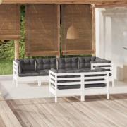 vidaXL Loungegrupp med dynor 7 delar vit massiv furu