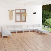 vidaXL Loungegrupp för trädgården 10 delar vit massiv furu