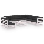 vidaXL Loungegrupp med dynor 10 delar vit massiv furu