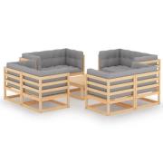 vidaXL Loungegrupp med dynor 9 delar massiv furu