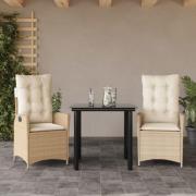 vidaXL Matgrupp för trädgården 3 delar med dynor beige konstrotting