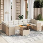 vidaXL Loungegrupp för trädgården m. dynor 11 delar beige konstrotting