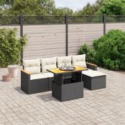 vidaXL Loungegrupp med dynor 6 delar svart konstrotting