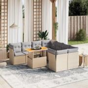 vidaXL Soffgrupp för trädgården med dynor 9 delar beige konstrotting