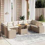 vidaXL Loungegrupp för trädgården m. dynor 11 delar beige konstrotting
