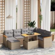 vidaXL Matgrupp för trädgården med dynor 8 delar beige konstrotting