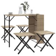 vidaXL Matgrupp för trädgården hopfällbar 5 delar beige konstrotting