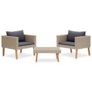 vidaXL Loungegrupp för trädgården med dynor 3 delar konstrotting beige