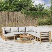 vidaXL Loungegrupp 9 delar ljusgråa dynor bambu