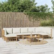 vidaXL Loungegrupp 8 delar gräddvita dynor bambu