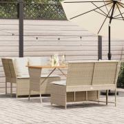 vidaXL Soffgrupp för trädgården 3 delar med dynor beige konstrotting