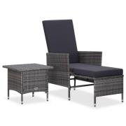 vidaXL Loungegrupp för trädgården med dynor 2 delar konstrotting grå