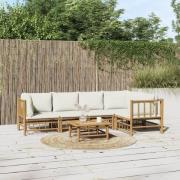 vidaXL Loungegrupp 6 delar gräddvita dynor bambu