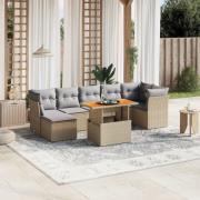 vidaXL Matgrupp för trädgården med dynor 8 delar beige konstrotting