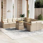 vidaXL Loungegrupp för trädgården m. dynor 11 delar beige konstrotting