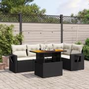 vidaXL Loungegrupp med dynor 6 delar svart konstrotting
